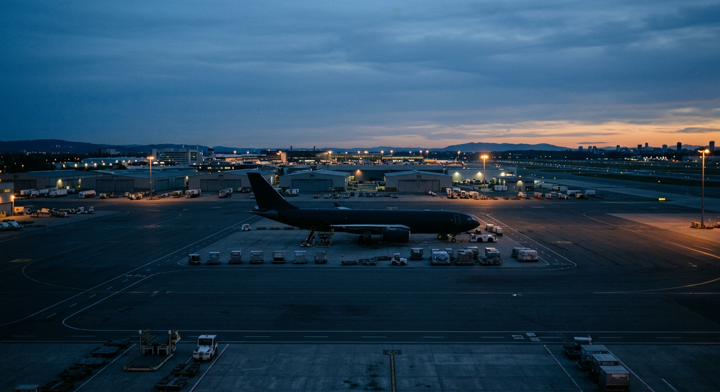 Aerodrom u sumrak, teretni prostor spreman za utovar